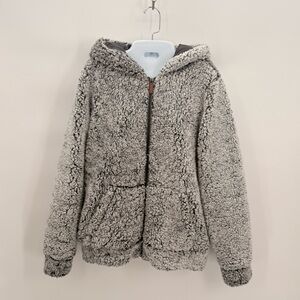 Cara Loren Sherpa Fleece Zip Hoodie Soft Cozy Teddy Jacket Gray Small